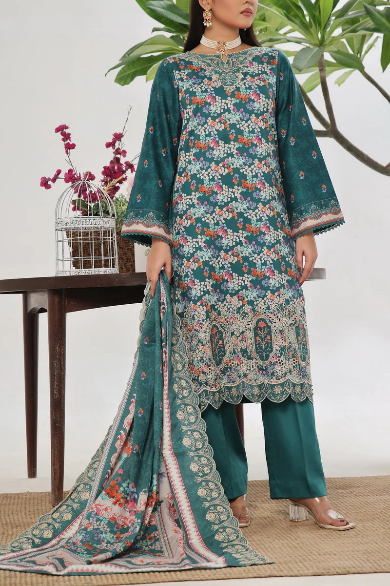 ANMOL Cottle Printed Embroidered Unstitched 3pcs Suit With Embroidered Dupatta - 579