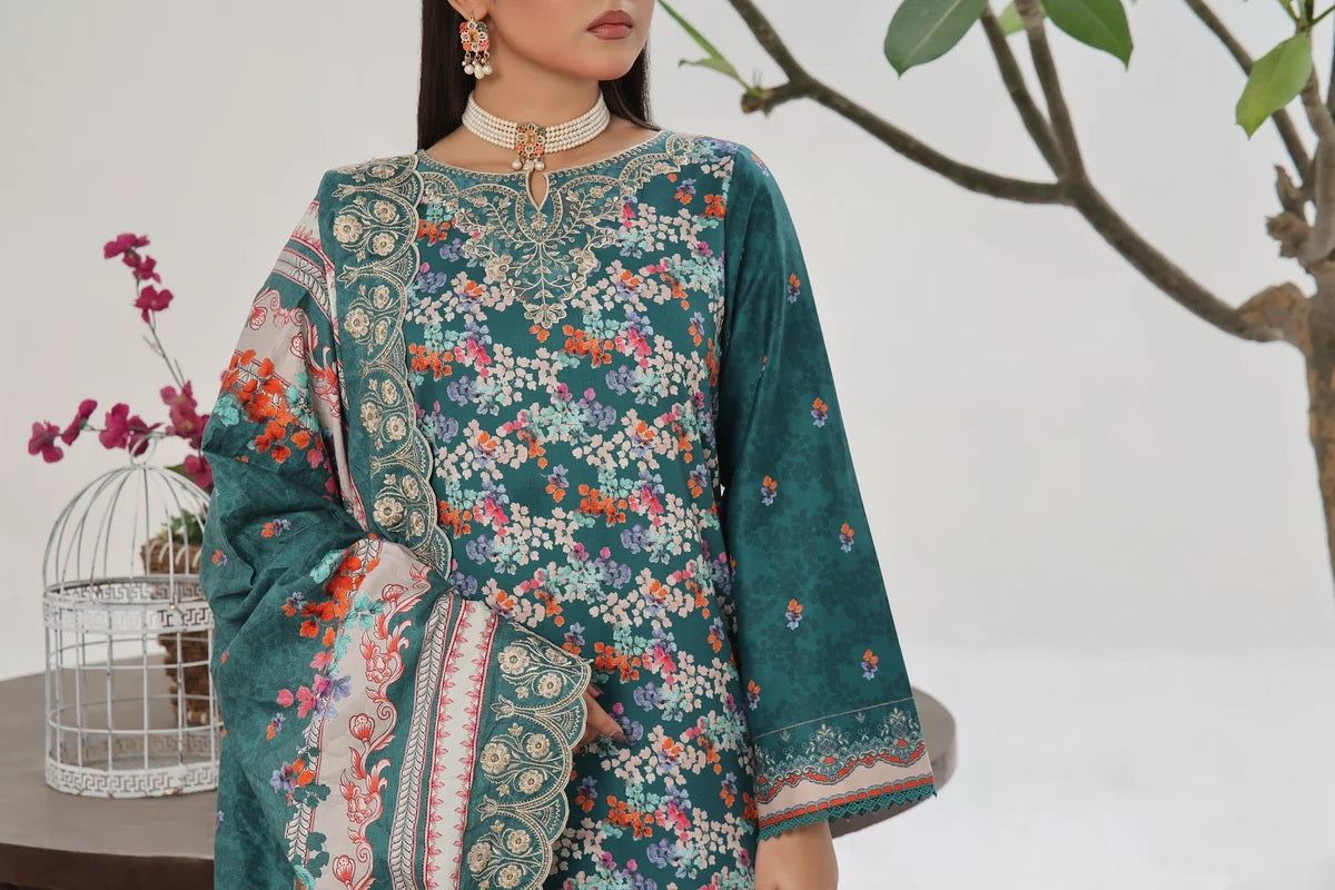 ANMOL Cottle Printed Embroidered Unstitched 3pcs Suit With Embroidered Dupatta - 579