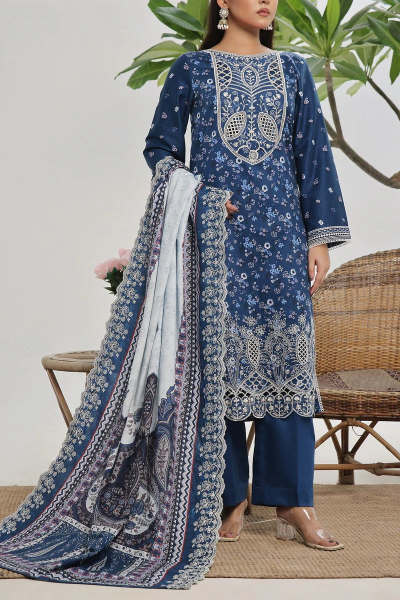 ANMOL Cottle Printed Embroidered Unstitched 3pcs Suit With Embroidered Dupatta - 574