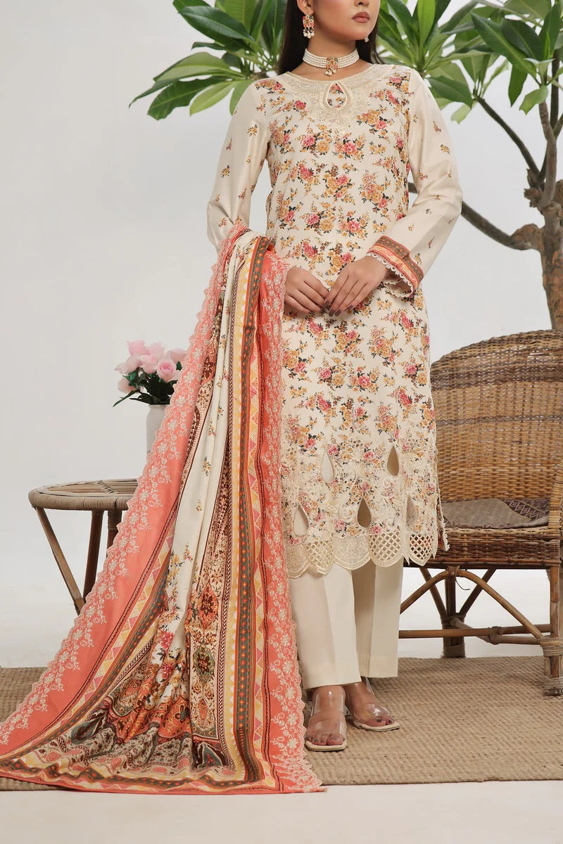 ANMOL Cottle Printed Embroidered Unstitched 3pcs Suit With Embroidered Dupatta - 573