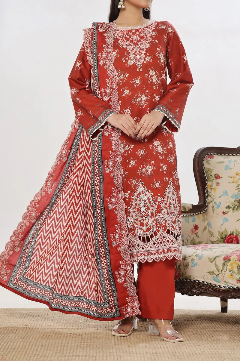 ANMOL Cottle Printed Embroidered Unstitched 3pcs Suit With Embroidered Dupatta - 570
