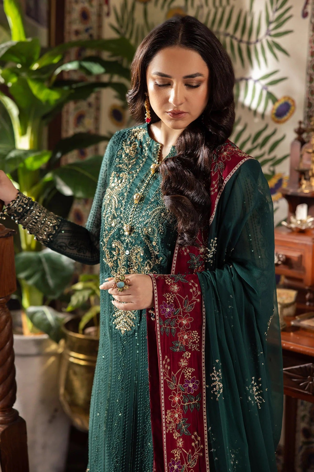 Elegant Embroidered Chiffon & Silk Unstitched Formal Ensemble - Mahroo