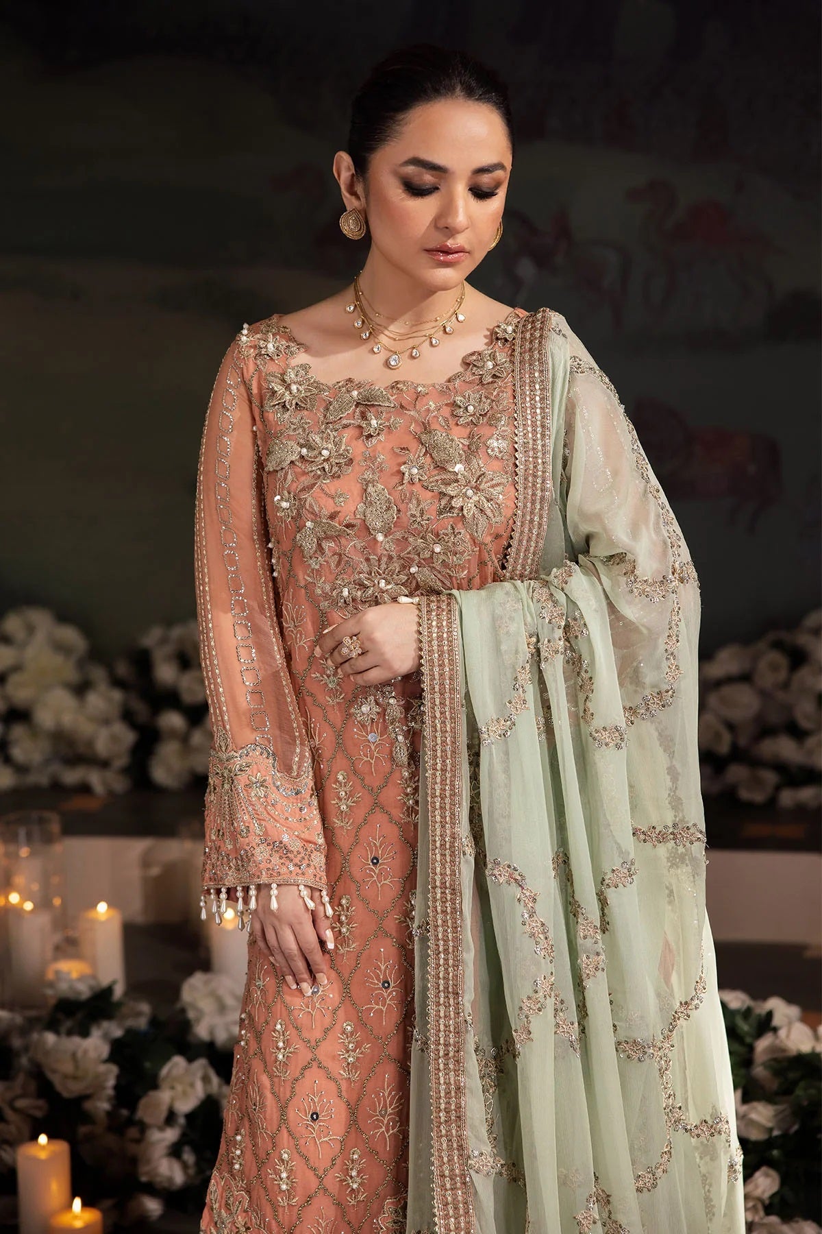 Elegant Embroidered Chiffon & Silk Unstitched Formal Ensemble - Mehar