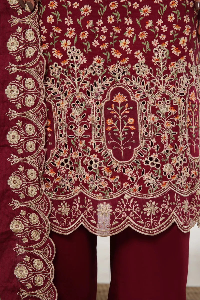 ANMOL Cottle Printed Embroidered Unstitched 3pcs Suit With Embroidered Dupatta - 578