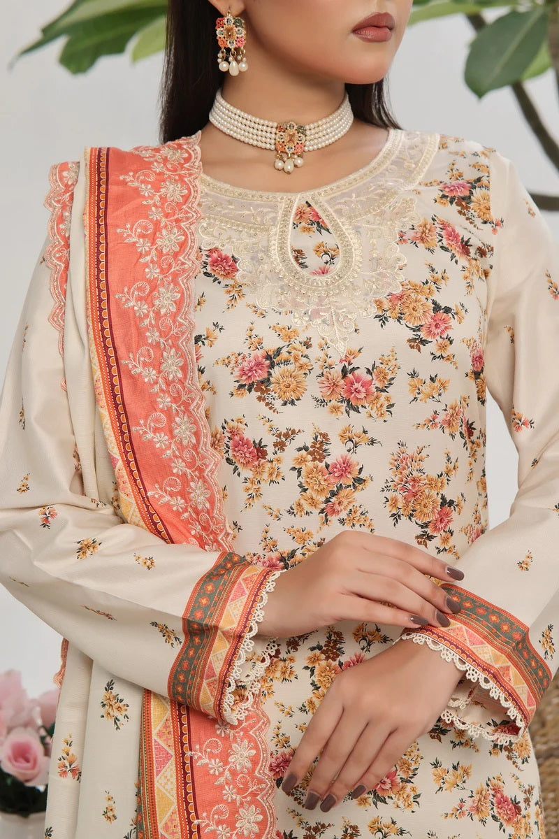 ANMOL Cottle Printed Embroidered Unstitched 3pcs Suit With Embroidered Dupatta - 573