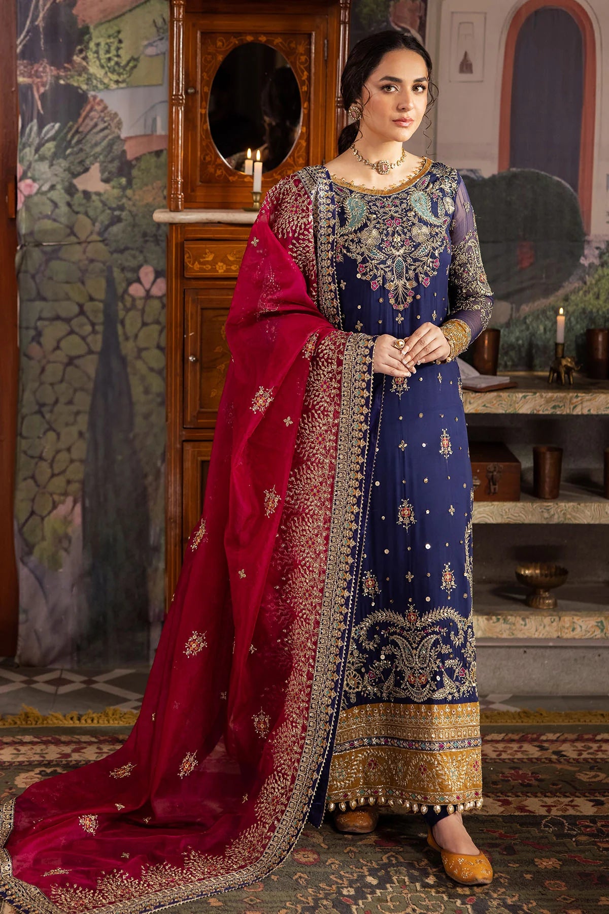 Elegant Embroidered Chiffon & Silk Unstitched Formal Ensemble - Jugni