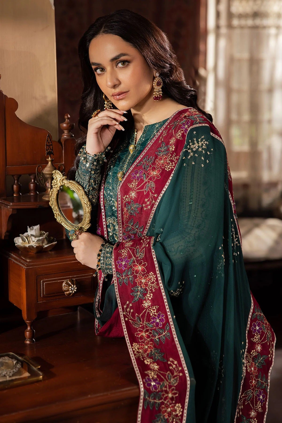 Elegant Embroidered Chiffon & Silk Unstitched Formal Ensemble - Mahroo