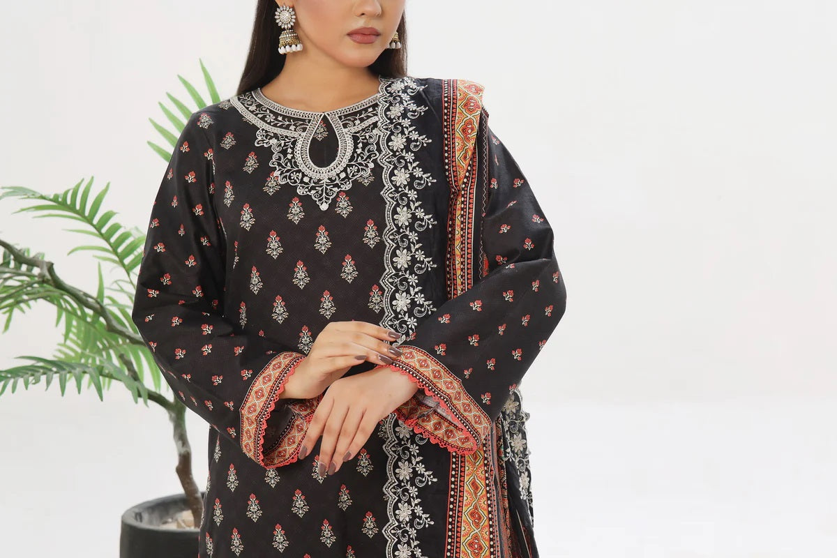 ANMOL Cottle Printed Embroidered Unstitched 3pcs Suit With Embroidered Dupatta - 572