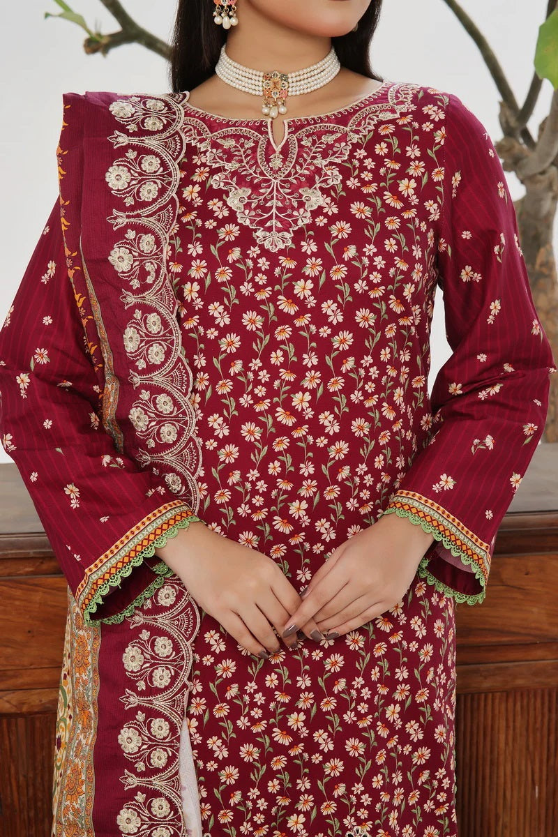 ANMOL Cottle Printed Embroidered Unstitched 3pcs Suit With Embroidered Dupatta - 578