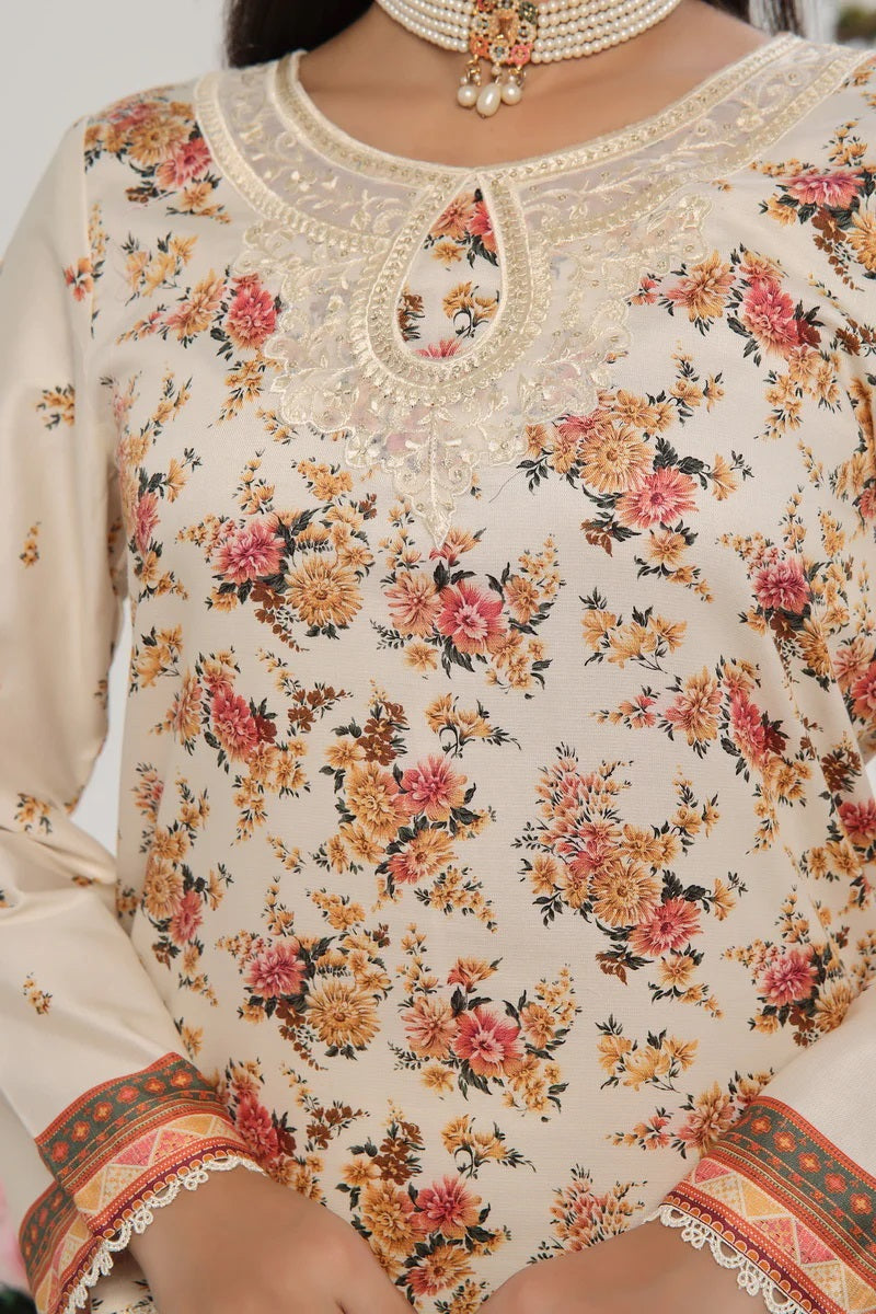 ANMOL Cottle Printed Embroidered Unstitched 3pcs Suit With Embroidered Dupatta - 573