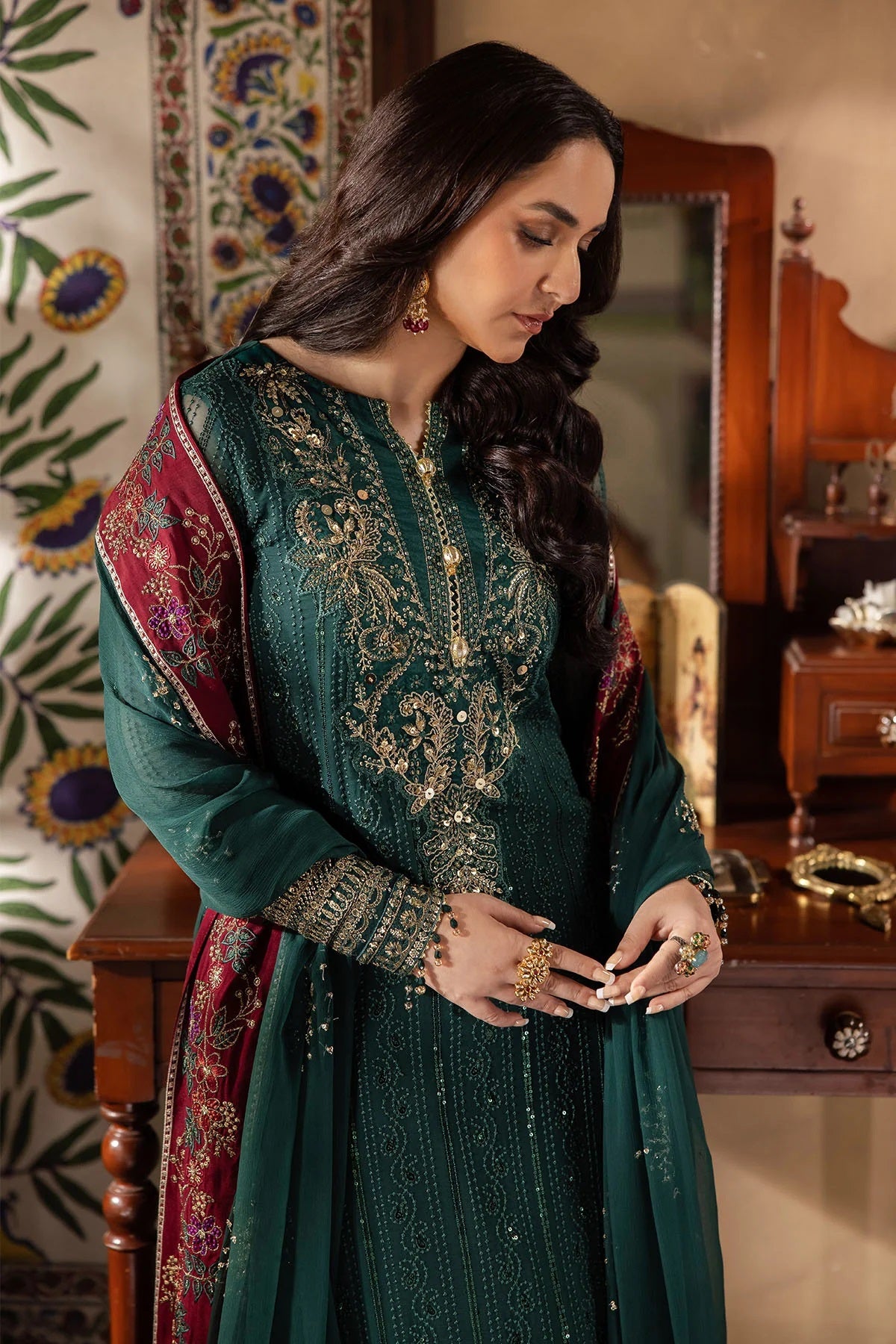 Elegant Embroidered Chiffon & Silk Unstitched Formal Ensemble - Mahroo