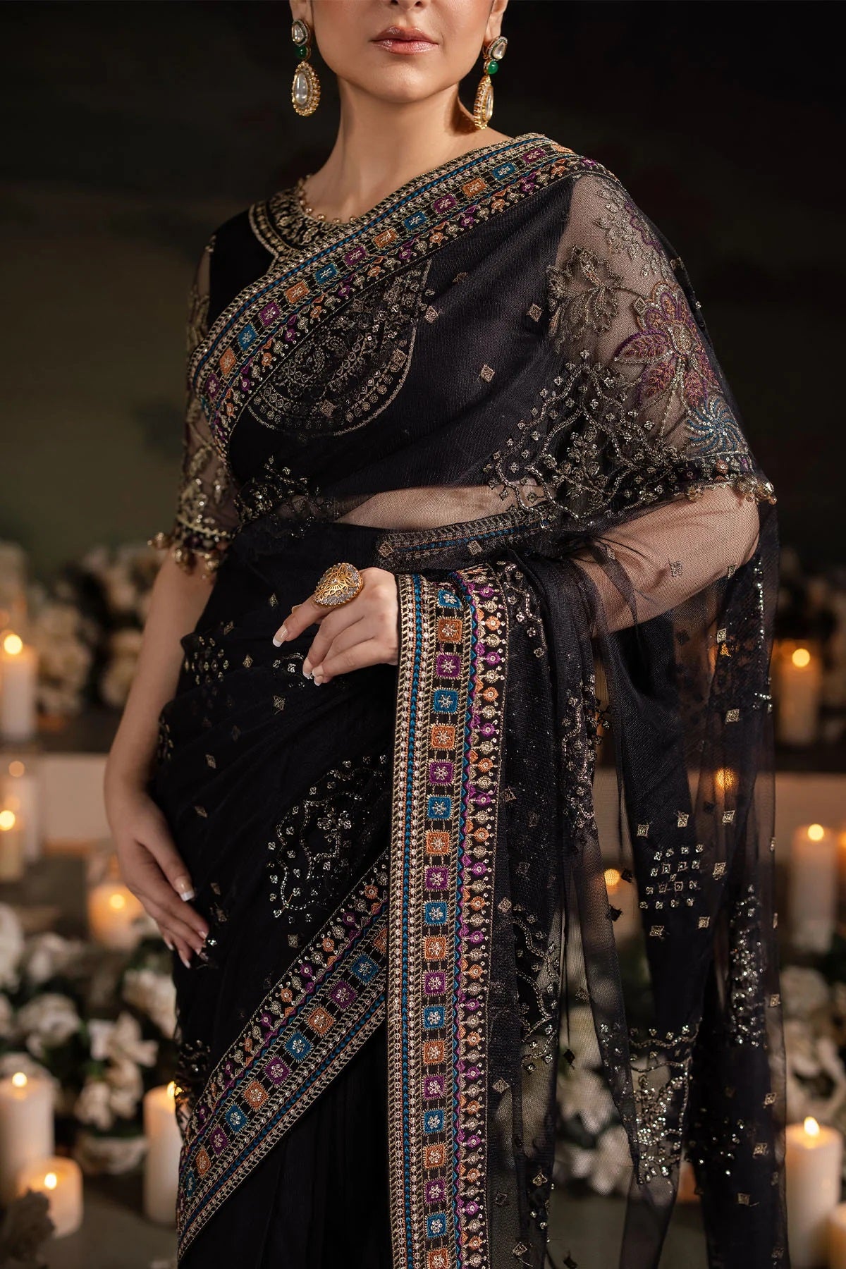 Elegant Embroidered Chiffon & Silk Unstitched Formal Ensemble - Ruhi