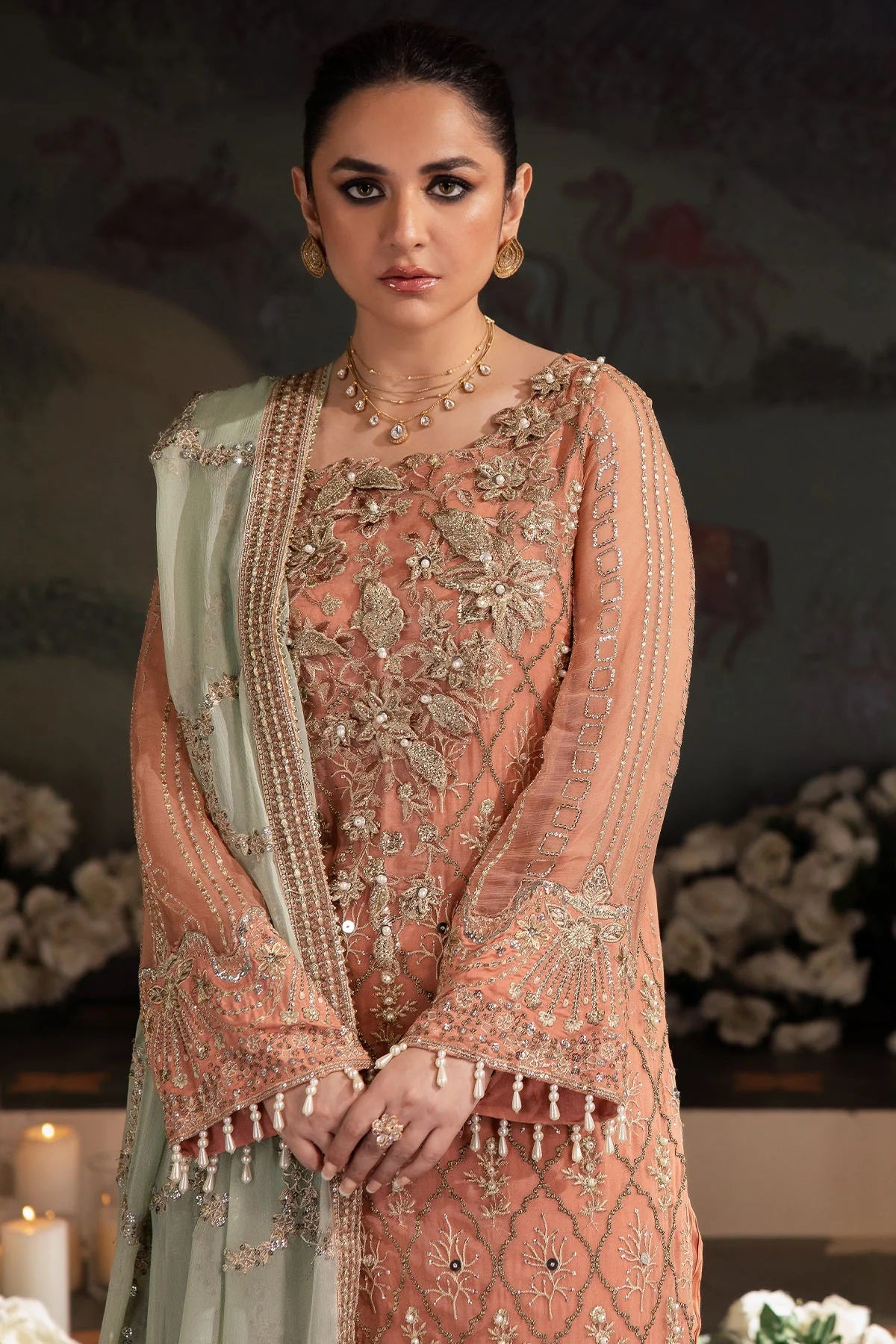 Elegant Embroidered Chiffon & Silk Unstitched Formal Ensemble - Mehar