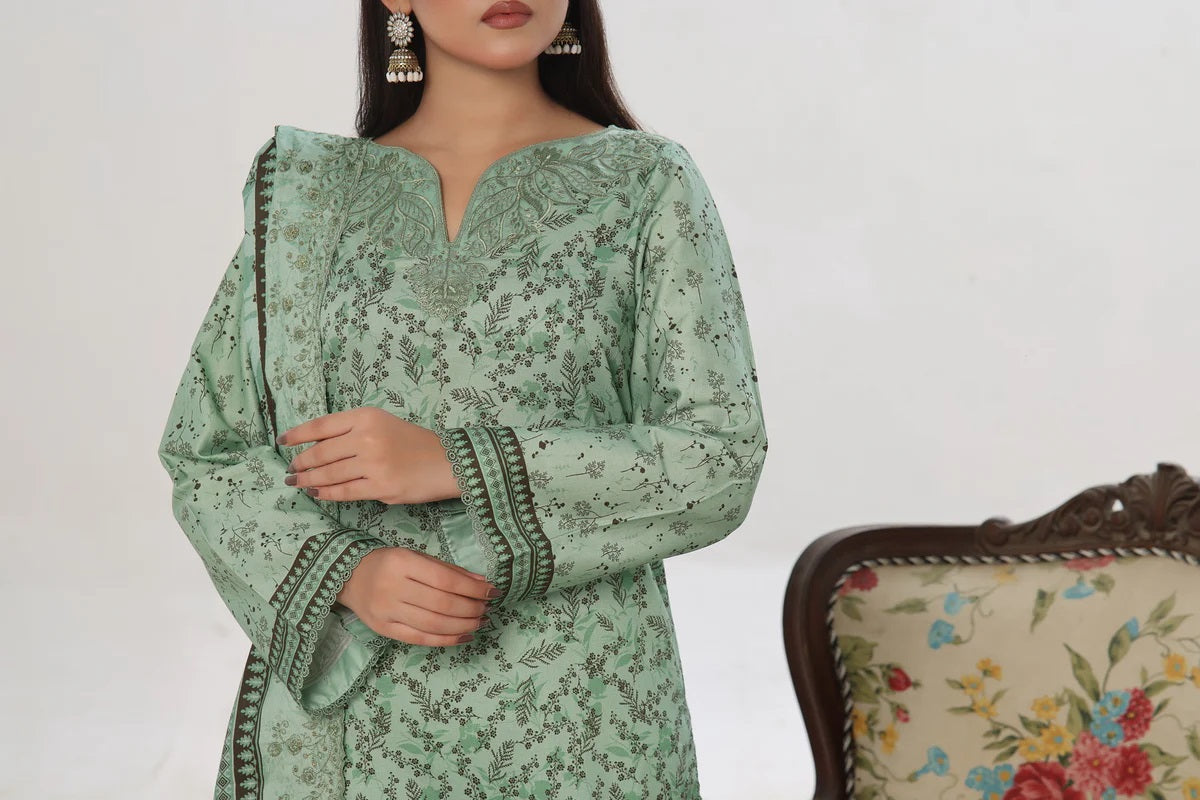 ANMOL Cottle Printed Embroidered Unstitched 3pcs Suit With Embroidered Dupatta - 577
