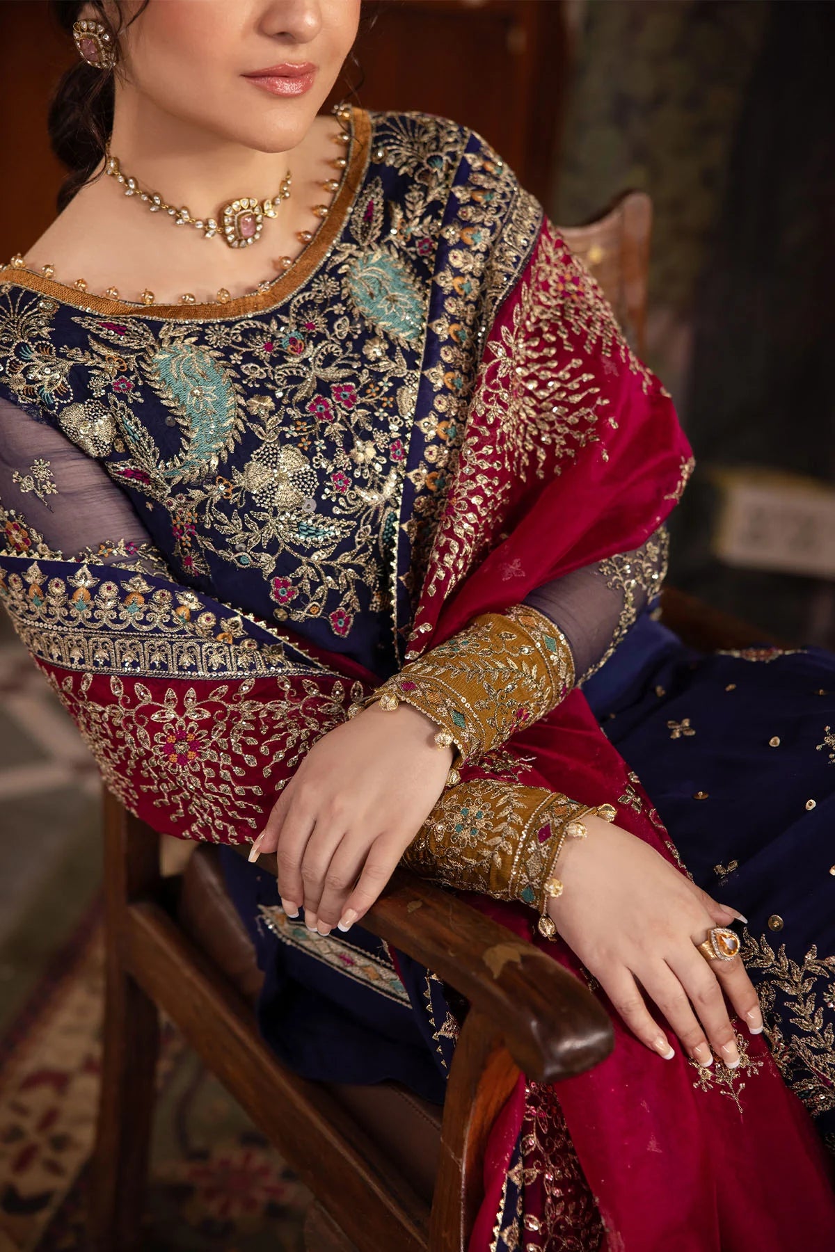 Elegant Embroidered Chiffon & Silk Unstitched Formal Ensemble - Jugni