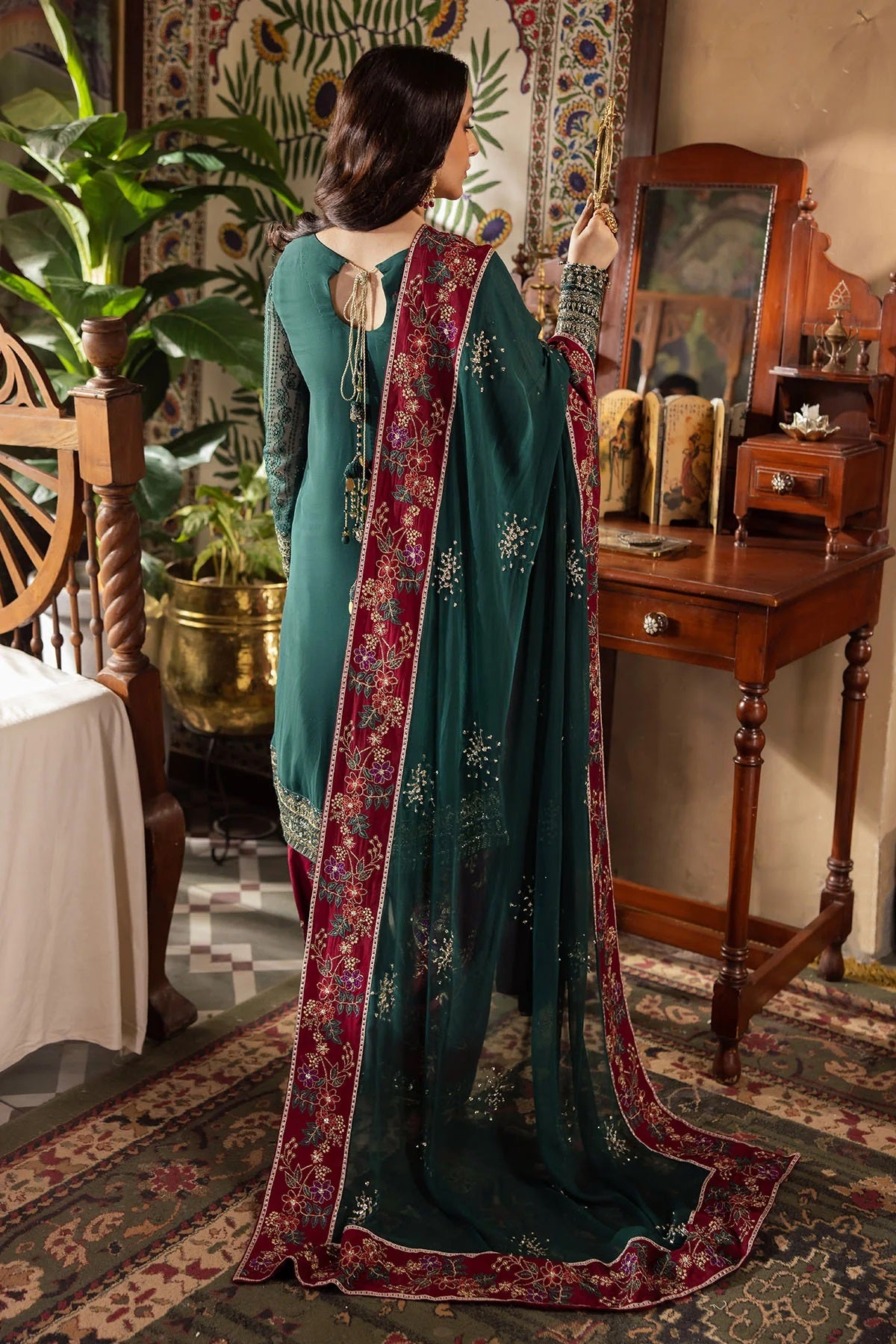 Elegant Embroidered Chiffon & Silk Unstitched Formal Ensemble - Mahroo