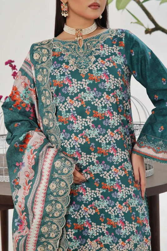ANMOL Cottle Printed Embroidered Unstitched 3pcs Suit With Embroidered Dupatta - 579