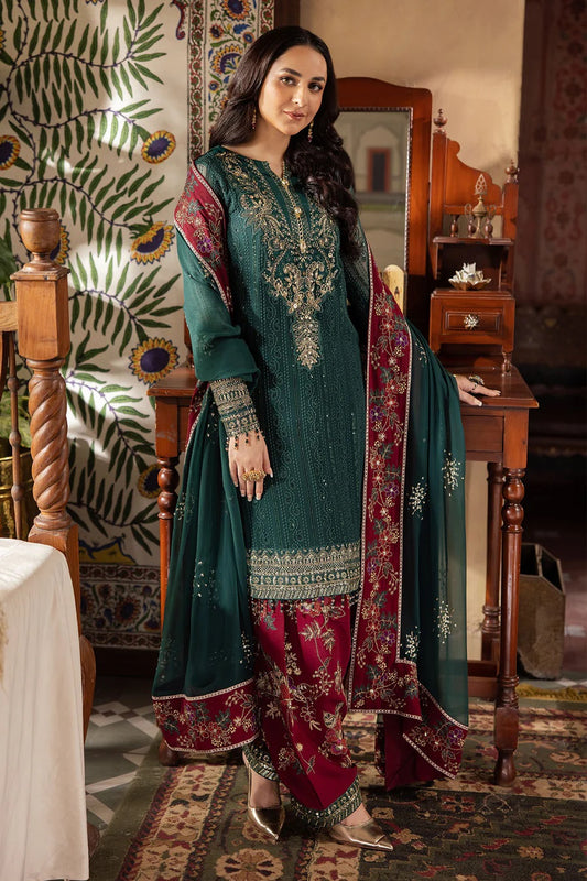 Elegant Embroidered Chiffon & Silk Unstitched Formal Ensemble - Mahroo