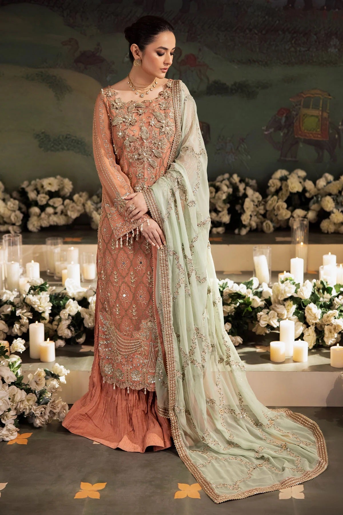 Elegant Embroidered Chiffon & Silk Unstitched Formal Ensemble - Mehar