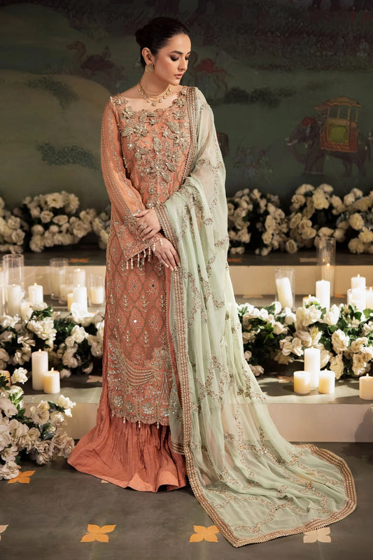 Elegant Embroidered Chiffon & Silk Unstitched Formal Ensemble - Mehar