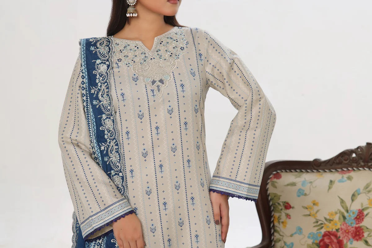 ANMOL Cottle Printed Embroidered Unstitched 3pcs Suit With Embroidered Dupatta - 571